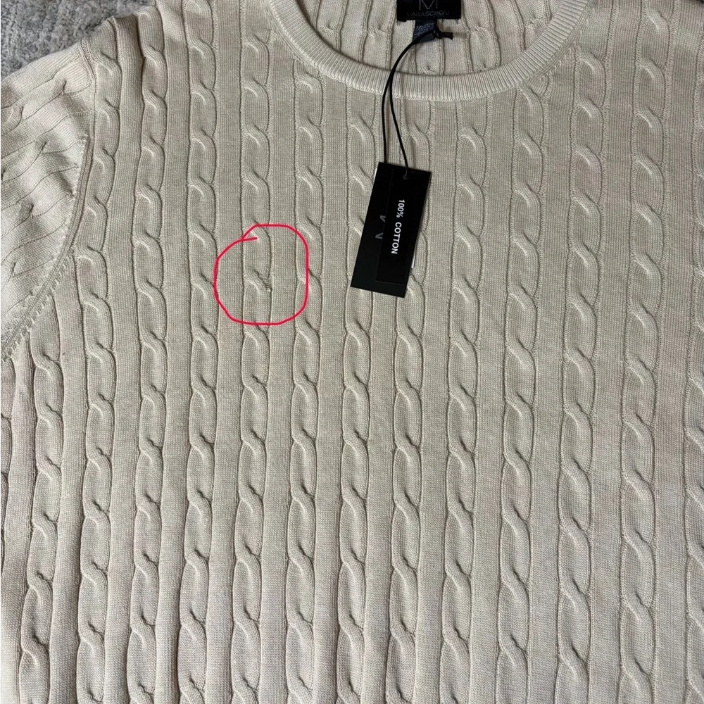 Magaschoni Cable Knit Sweater XXL 100% Cotton Cream Crewneck Lightweight NWT - Picture 10 of 11